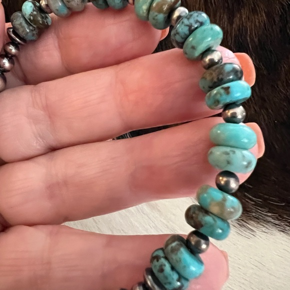 ❤️ Bracelet 925 Desert Pearls, Saucers, Kingman Turquoise  7.5”+1”Ext Unisex - Picture 3 of 8